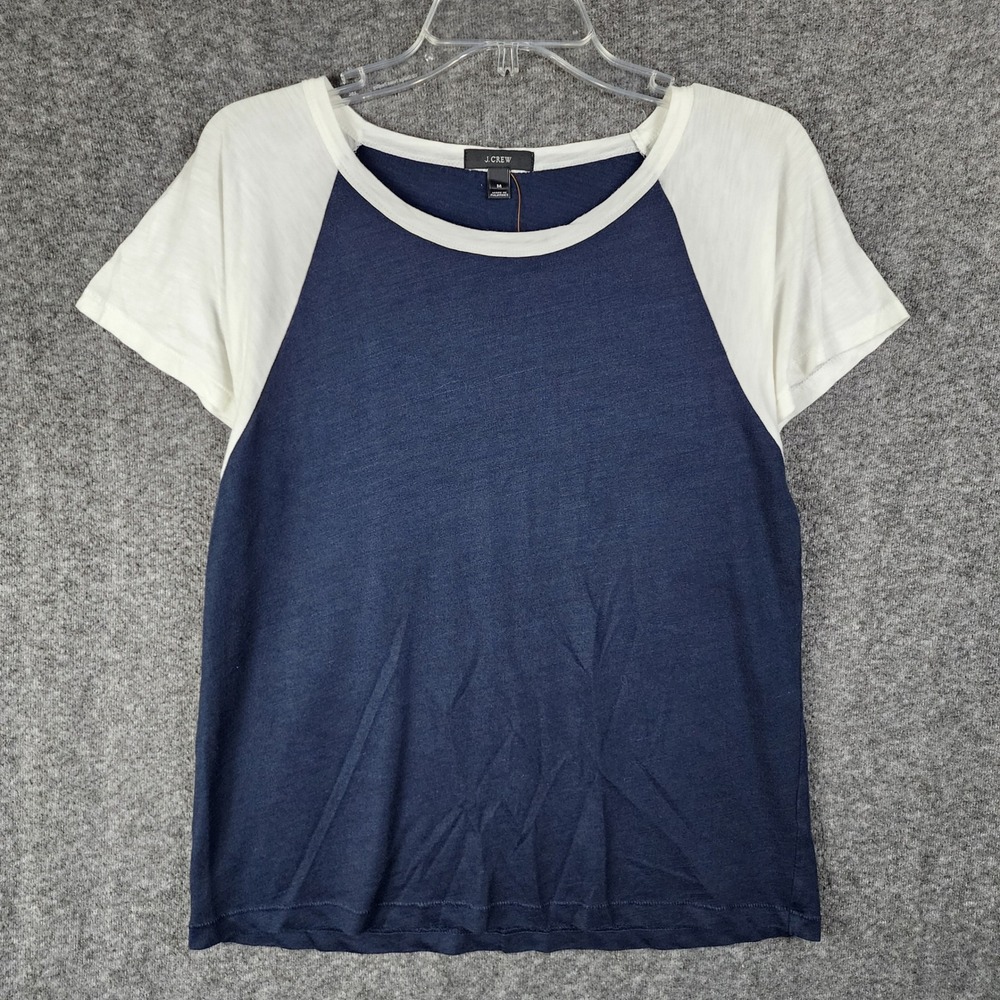 J.Crew T-Shirt Womens M Raglan Navy Blue White Colorblock EUC